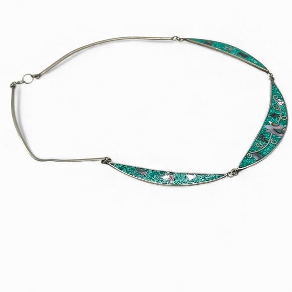 Vintage Bent Knudsen Denmark Sterling Silver Choker Necklace marked Inlaid - Picture 3 of 6